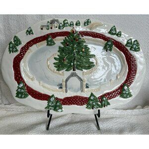 Spode 2002 Christmas Tree Village Porcelain Cookie Platter Skating Pond